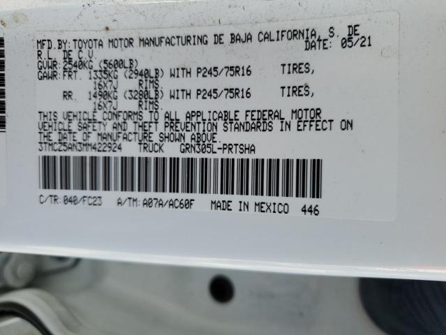 3TMCZ5AN3MM422924 - 2021 TOYOTA TACOMA DOU 白色 照片 12