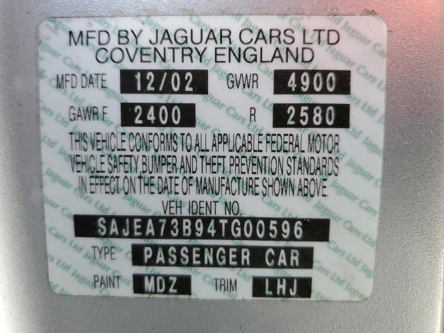 SAJEA73B94TG00596 - 2004 JAGUAR XJR S SILVER photo 12