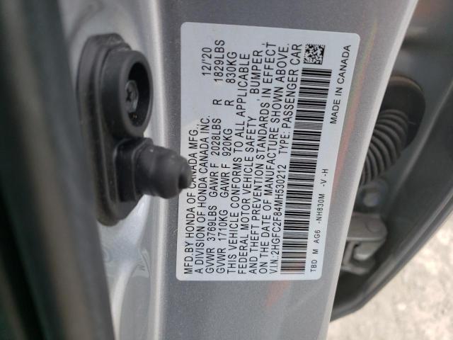 2HGFC2F84MH530212 - 2021 HONDA CIVIC SPOR SILVER photo 10