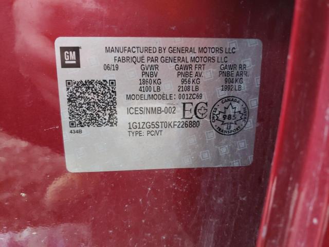 1G1ZG5ST0KF226880 - 2019 CHEVROLET MALIBU RS RED photo 10