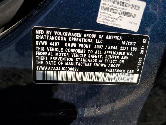 1VWAA7A34JC008697 - 2018 VOLKSWAGEN PASSAT S BLUE photo 12