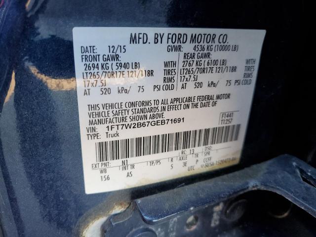 1FT7W2B67GEB71691 - 2016 FORD F250 SUPER BLUE photo 12