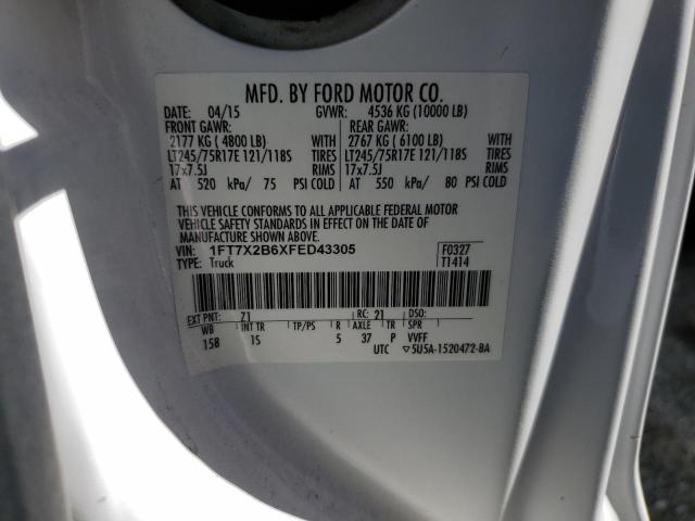 1FT7X2B6XFED43305 - 2015 FORD F250 SUPER WHITE photo 12