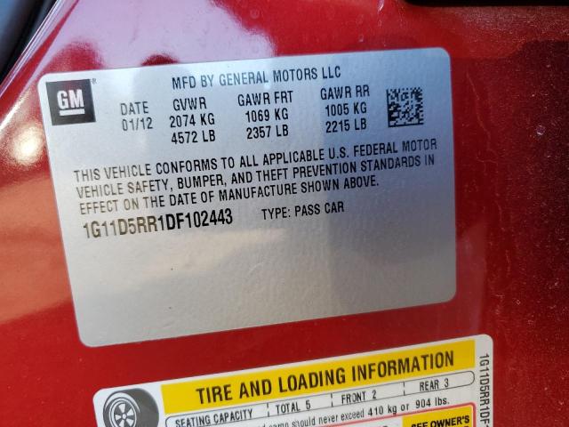 1G11D5RR1DF102443 - 2013 CHEVROLET MALIBU 1LT Qırmızı foto 12