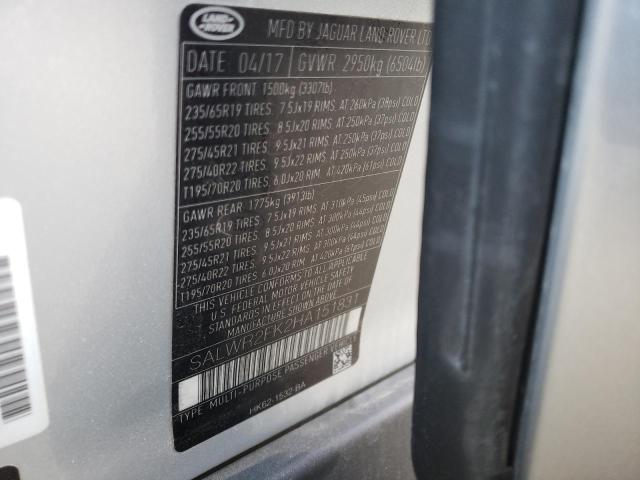 SALWR2FK2HA151831 - 2017 LAND ROVER RANGE ROVE SILVER photo 13