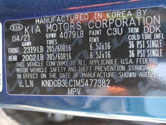 KNDCB3LC1M5477382 - 2021 KIA NIRO LX BLUE photo 12