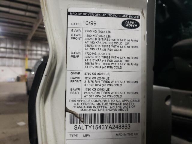 SALTY1543YA248863 - 2000 LAND ROVER DISCOVERY WHITE photo 12