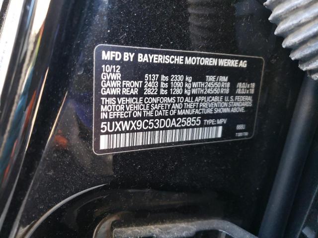 5UXWX9C53D0A25855 - 2013 BMW X3 XDRIVE2 BLACK photo 13