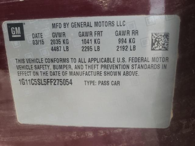 1G11C5SL5FF275054 - 2015 CHEVROLET MALIBU 1LT მუქწითელი ფოტო 10