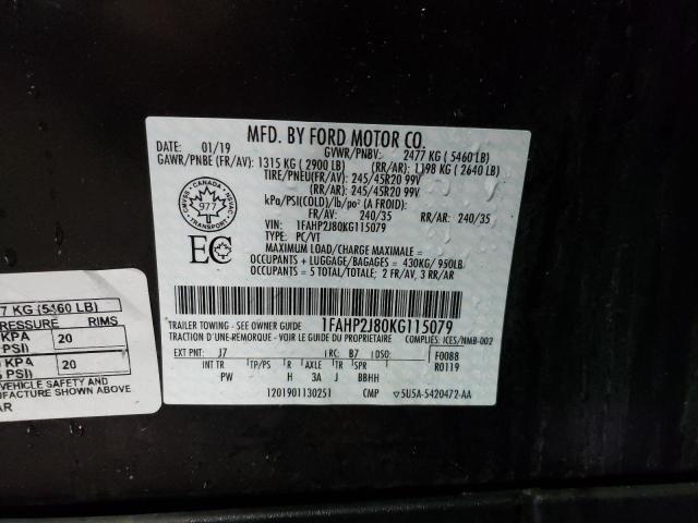 1FAHP2J80KG115079 - 2019 FORD TAURUS LIM CHARCOAL photo 10