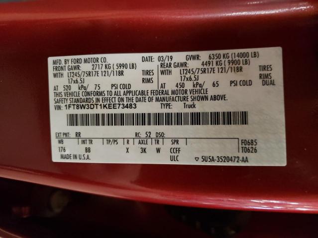 1FT8W3DT1KEE73483 - 2019 FORD F350 SUPER BURGUNDY photo 13