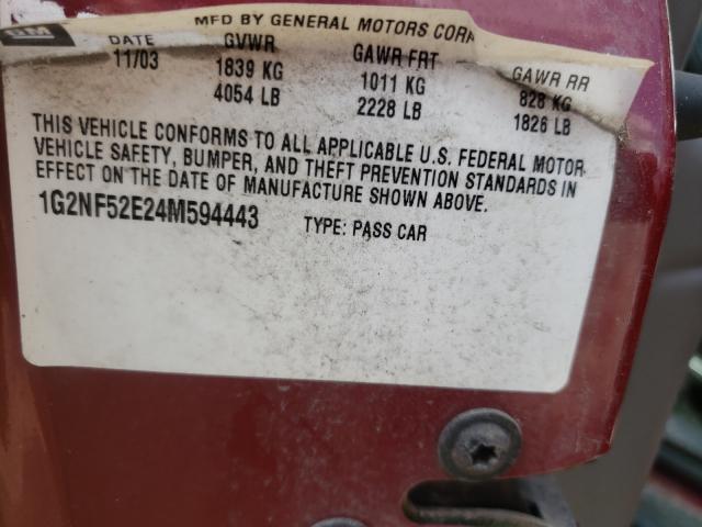 1G2NF52E24M594443 - 2004 PONTIAC GRAND AM S RED photo 10