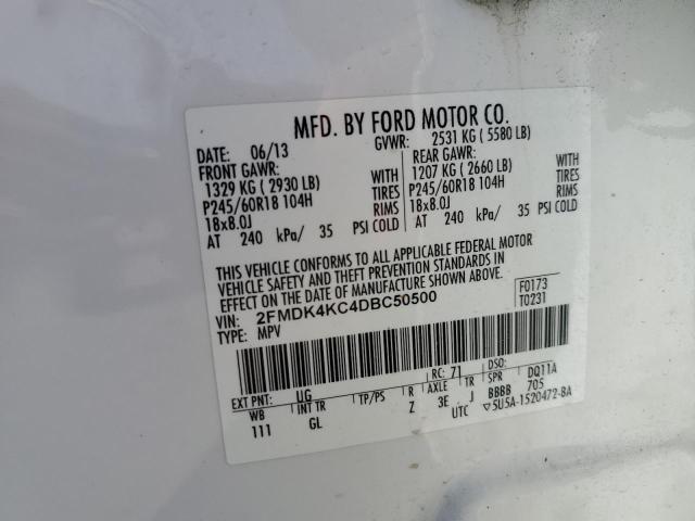 2FMDK4KC4DBC50500 - 2013 FORD EDGE LIMIT WHITE photo 12