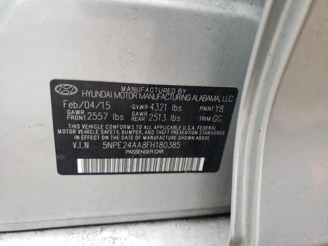 5NPE24AA8FH180385 - 2015 HYUNDAI SONATA ECO SILVER photo 10