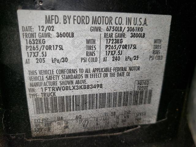 1FTRW08LX3KB83498 - 2003 FORD F150 SUPER BLACK photo 12