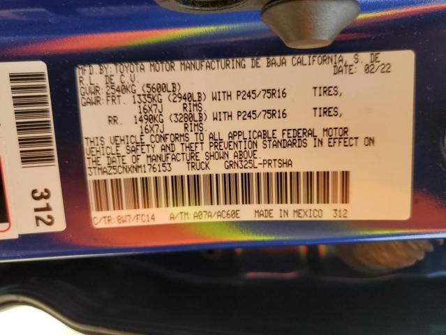 3TMAZ5CNXNM176153 - 2022 TOYOTA TACOMA DOU ლურჯი ფოტო 12