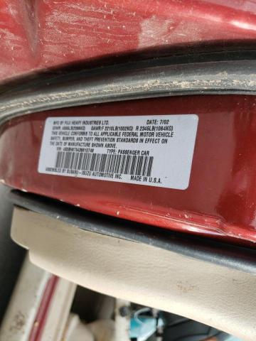 4S3BH675436610748 - 2003 SUBARU LEGACY OUT RED photo 10