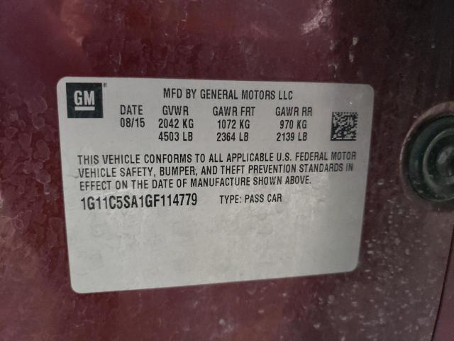 1G11C5SA1GF114779 - 2016 CHEVROLET MALIBU LIM 勃艮第红 照片 10