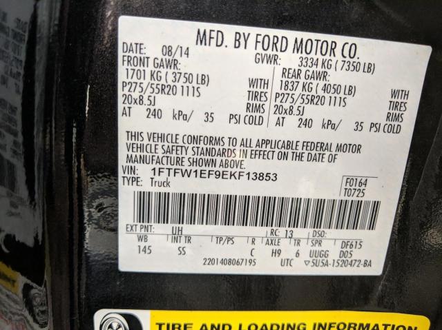 1FTFW1EF9EKF13853 - 2014 FORD F150 SUPER BLACK photo 10