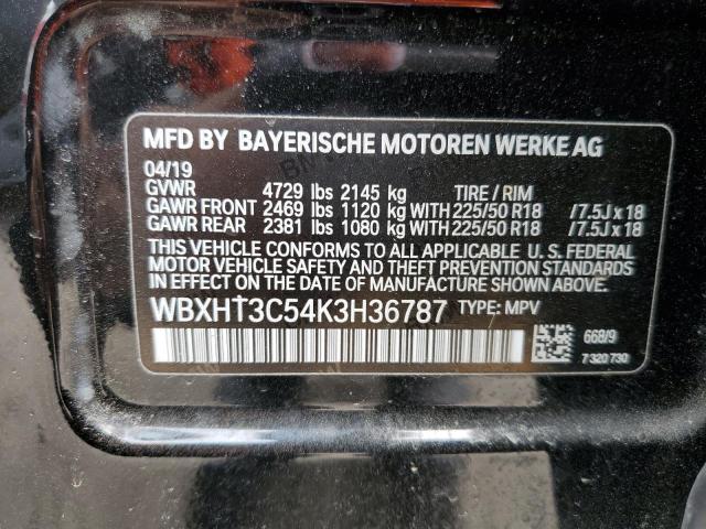 WBXHT3C54K3H36787 - 2019 BMW X1 XDRIVE2 BLACK photo 13