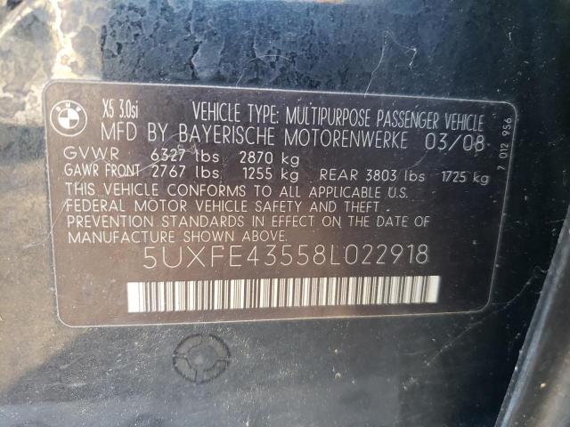 5UXFE43558L022918 - 2008 BMW X5 BLACK photo 10