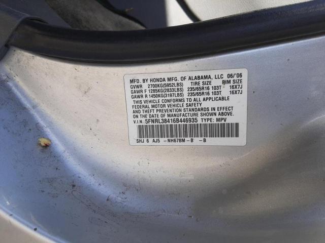 5FNRL38416B446935 - 2006 HONDA ODYSSEY GOLD photo 10