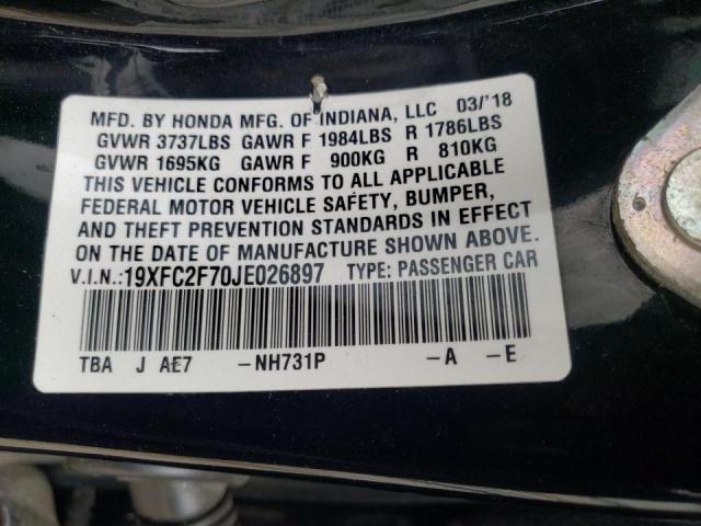 19XFC2F70JE026897 - 2018 HONDA CIVIC EX BLACK photo 10