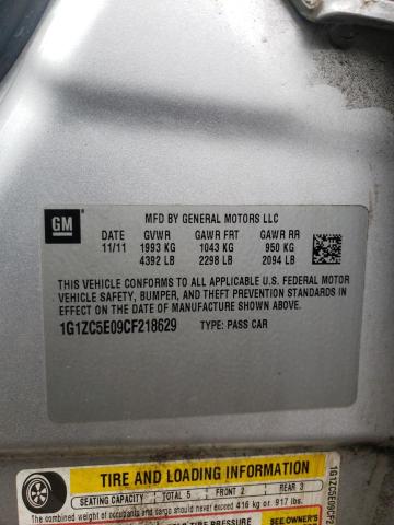 1G1ZC5E09CF218629 - 2012 CHEVROLET MALIBU 1LT SILVER photo 10