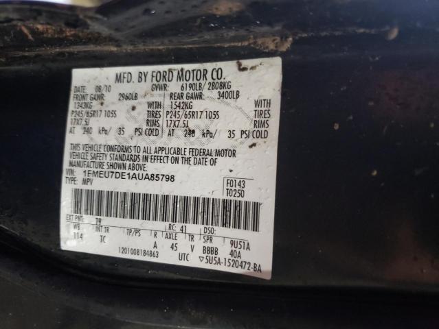 1FMEU7DE1AUA85798 - 2010 FORD EXPLORER X CHARCOAL photo 10