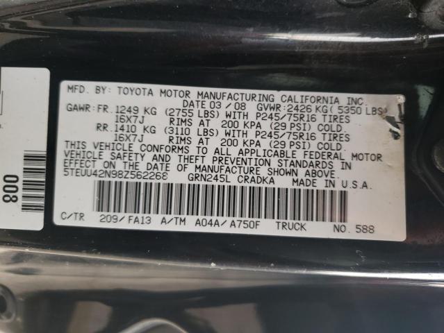 5TEUU42N98Z562268 - 2008 TOYOTA TACOMA ACC შავი ფოტო 12