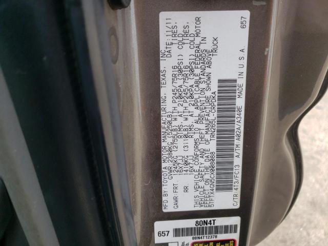 5TFTX4GN5CX008088 - 2012 TOYOTA TACOMA PRE BROWN photo 12