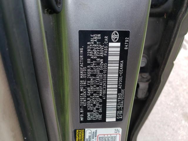 4T1BE32K55U610305 - 2005 TOYOTA CAMRY LE/X GRAY photo 10