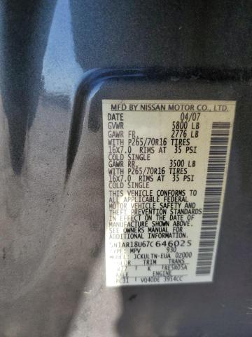 5N1AR18U67C646025 - 2007 NISSAN PATHFINDER შავი ფოტო 13