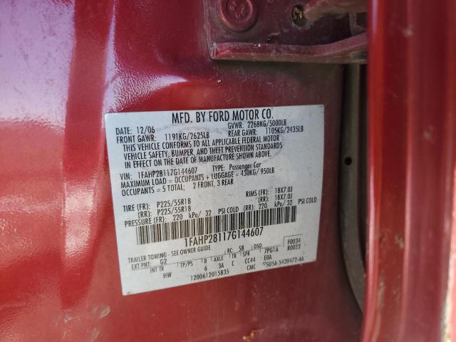 1FAHP28117G144607 - 2007 FORD FIVE HUNDR RED photo 12