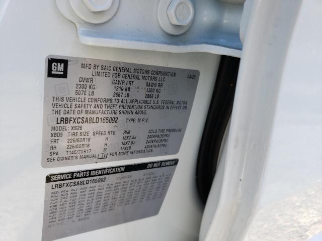 LRBFXCSA8LD165092 - 2020 BUICK ENVISION E თეთრი ფოტო 10