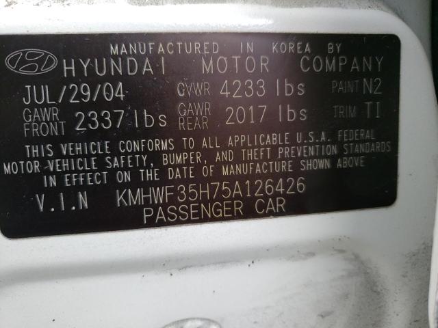 KMHWF35H75A126426 - 2005 HYUNDAI SONATA GLS WHITE photo 10