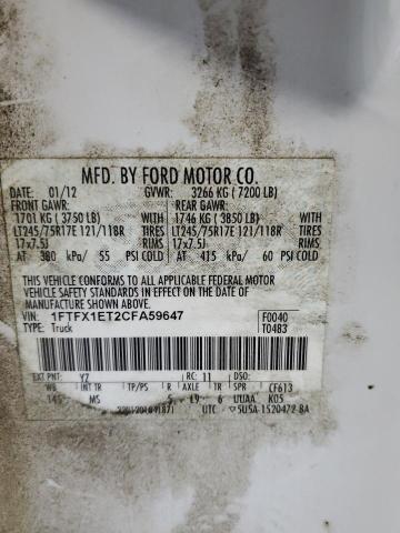 1FTFX1ET2CFA59647 - 2012 FORD F150 SUPER WHITE photo 12