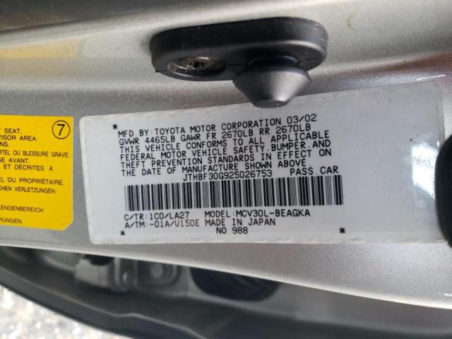 JTHBF30G925026753 - 2002 LEXUS ES 300 SILVER photo 10