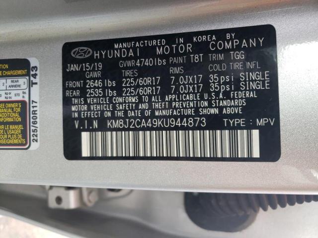 KM8J2CA49KU944873 - 2019 HYUNDAI TUCSON SILVER photo 10