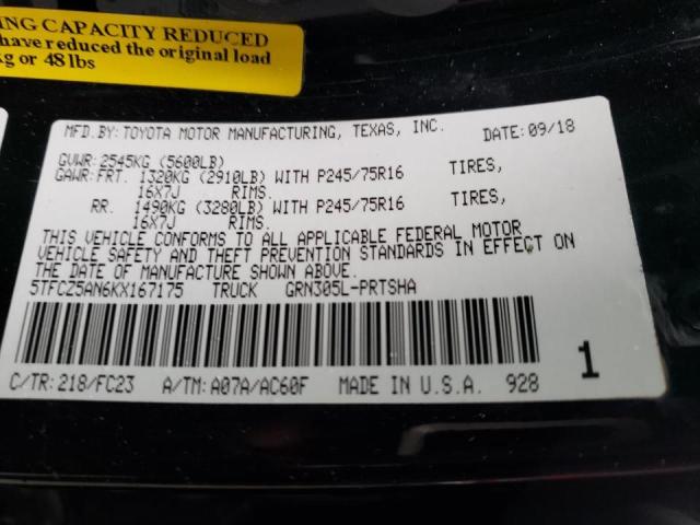 5TFCZ5AN6KX167175 - 2019 TOYOTA TACOMA DOU 黑色 照片 12