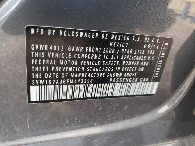 3VW1K7AJ6EM443298 - 2014 VOLKSWAGEN JETTA BASE Մոխրագույն լուսանկար 10