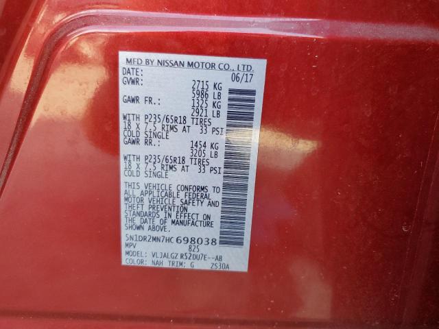 5N1DR2MN7HC698038 - 2017 NISSAN PATHFINDER 红色 照片 13