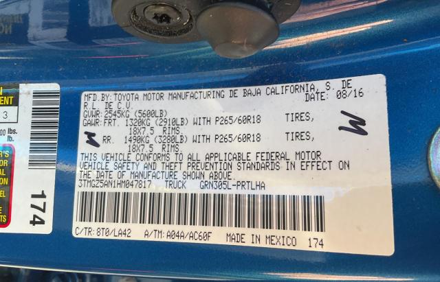 3TMGZ5AN1HM047817 - 2017 TOYOTA TACOMA DOU 蓝色 照片 10