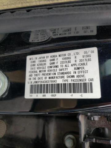 JHMCP26438C076643 - 2008 HONDA ACCORD LXP BLACK photo 10