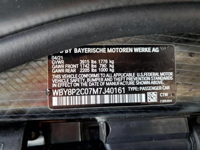 WBY8P2C07M7J40161 - 2021 BMW I3 BEV BLACK photo 12