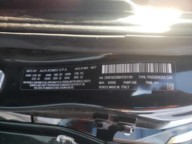 ZARFAEDN9H7551191 - 2017 ALFA ROMEO GIULIA Q4 შავი ფოტო 10