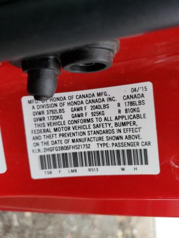 2HGFG3B06FH521752 - 2015 HONDA CIVIC EXL Qırmızı foto 10