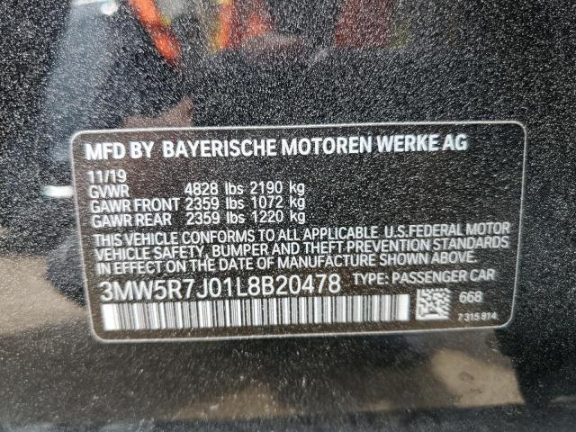 3MW5R7J01L8B20478 - 2020 BMW 330XI Czarny zdjęcie 12