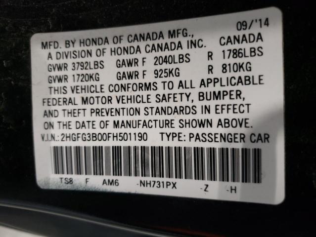 2HGFG3B00FH501190 - 2015 HONDA CIVIC EXL Qara foto 10