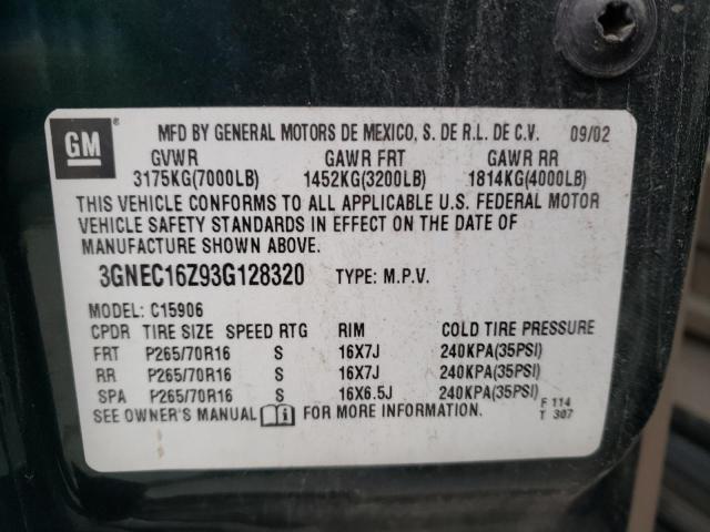 3GNEC16Z93G128320 - 2003 CHEVROLET SUBURBAN C GREEN photo 13